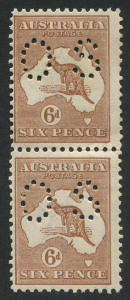 Kangaroos - Third Watermark: 6d Chestnut, perforated OS, vertical pair MUH. (2).