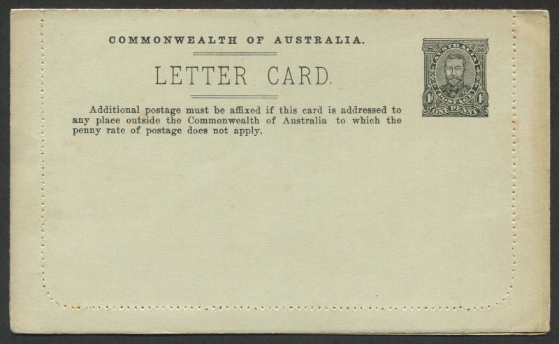 Letter Cards: 1911-12 (BW:LC10/142A) 1d KGV Full-Face Design Perf.10 on Grey Surfaced Card, September 1912 Printing in black, "Zoo, Adelaide, SA" illustration, unused, Cat $175.