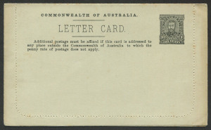 Letter Cards: 1911-12 (BW:LC10/142A) 1d KGV Full-Face Design Perf.10 on Grey Surfaced Card, September 1912 Printing in black, "Zoo, Adelaide, SA" illustration, unused, Cat $175.