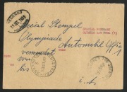 First Day & Commemorative Covers: "RICHMOND PARK KIOSK 3 / XVI Olympiad, Vic., Aust." temporary registration label used on Dec.1956 postal card to East Germany bearing the East German Olympic adhesives tied by OLYMPIC PARK pictorial cds's; with Melbourne - 2