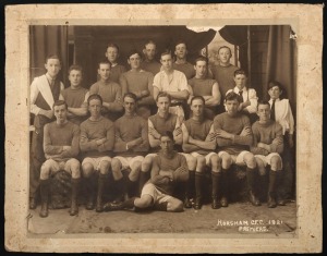 HORSHAM C.F.C. - 1921 PREMIERS: large photograph (30x38cm) mounted on card; some peripheral damage to the photograph; overall 36x46cm.