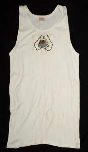 Australian Athletics Team Singlet with embroidered Coat of Arms within a map of Australia, made by Exacto.