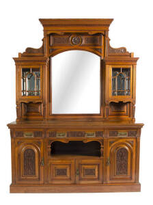 SIDEBOARD: English carved walnut with mirror back, late 19th to early 20th century. Height 260cm, width 186cm, depth 63cm.&nbsp;