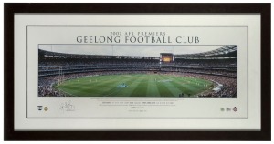 GEELONG - Tom Harley (captain) signed 2007 AFL grand final panoramic print - official AFL product.  Limited edition #484/1000. With ASM Certificate of Authenticity. Framed: 55 x 107cm.