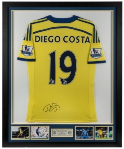 DIEGO DA SILVA COSTA&nbsp;signed Chelsea FC Away jersey (yellow), framed with action photos and plaque. With ASM Certificate of Authenticity. Overall 109 x 88cm.