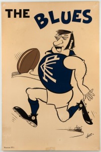 VFL Mascot Poster (FP1) by Norcross: "The Blues" with artwork by Hagg; laminated. The only example we have seen. 74 x 50cm. [9 of the 12 teams have been seen].