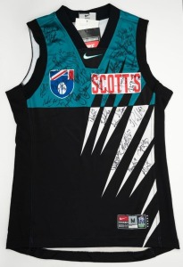 PORT ADELAIDE FOOTBALL CLUB: An official club jumper (short sleeves) signed by numerous players on the 2000 Port Adelaide List. Accompanied by a letter from Port Adelaide signed by Chris Pelchen. The signed jumper was donated to the Port Melbourne Footbal