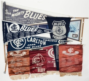 CARLTON BANNERS: A collection, mostly 1970s-80s; mainly dated. Mixed sizes. (11, all different).