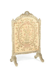 FIRE SCREEN: French, late 19th century carved walnut & floral tapestry. Height 106cm, width 64cm