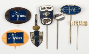 CARLTON Lapel Pins including a Sniders & Abrahams "Standard Cigarettes" shield; a Swann & Hudson football; a Repco type by K.G.Luke and four others. (7 items).