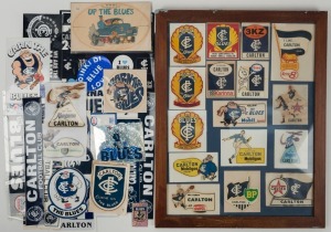 CARLTON DECALS & STICKERS: A 1950s-90s collection, some mounted together in a timber frame; others loose. (approx. 50).