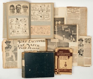SCRAPBOOKS: A collection of newspaper and other cuttings in six scrapbooks; some dated or titled 1930, 1932, "Jardine's Surprising Book", "1936-7 Tour", "Larwood's Book 1934 and 1936-7" and 1938. (6 vols).