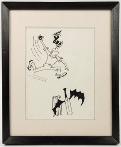 A COMMONWEALTH XI VISIT SINGAPORE, OCTOBER 1962: A collection of original whimsical pen and ink sketches depicting cricketers and cricketing scenes, (9) all framed and each 38 x 31cm overall.