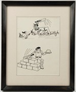 A COMMONWEALTH XI VISIT SINGAPORE, OCTOBER 1962: A collection of original whimsical pen and ink sketches depicting cricketers and cricketing scenes, (9) all framed and each 38 x 31cm overall. - 2