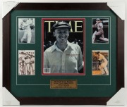 DON BRADMAN: Various framed and glazed pieces including one photograph with an original pen signature, (5 items); mixed sizes. - 3