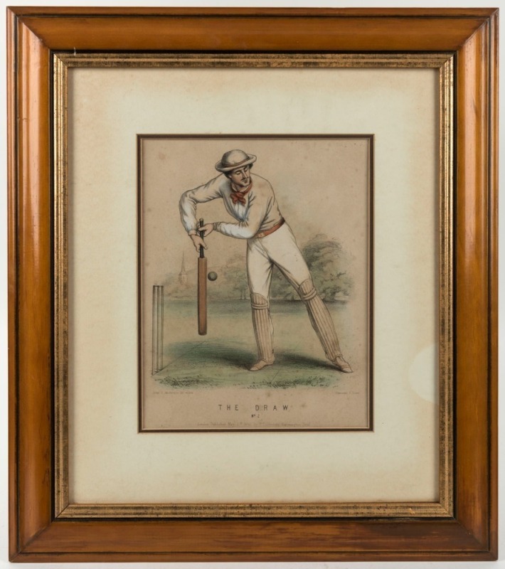 FRAMED PIECES: Twelve different cricket-themed displays; one signed by Rod Marsh; various sizes, mainly glazed.