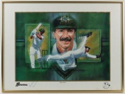 FRAMED PIECES: Twelve different cricket-themed displays; one signed by Rod Marsh; various sizes, mainly glazed. - 6