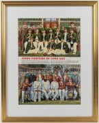 FRAMED PIECES: Twelve different cricket-themed displays; one signed by Rod Marsh; various sizes, mainly glazed. - 8