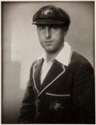 ORIGINAL PHOTOGRAPHS: "Awaiting a return" depicting Bert Oldfield behind the wicket (by Sidney Riley, dated 1936); Athur Chipperfield (a studio portrait by Lenare, dated 1938) and Denis Compton "putting a ball from Benaud past Johnson" (Press Photo dated - 3