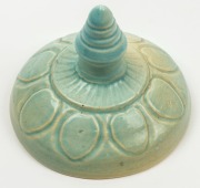 KLYTIE PATE impressive pottery lidded vase adorned with sgraffito palm trees, glazed in turquoise, blue and cream, incised "Kyltie Pate, 1994", 43cm high Purchased from Distelfink Gallery, Melbourne. Lot 40. Note: This was the major work of the exhibitio - 3