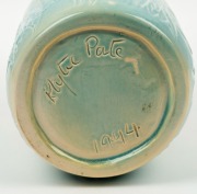 KLYTIE PATE impressive pottery lidded vase adorned with sgraffito palm trees, glazed in turquoise, blue and cream, incised "Kyltie Pate, 1994", 43cm high Purchased from Distelfink Gallery, Melbourne. Lot 40. Note: This was the major work of the exhibitio - 5