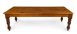 An antique Australian kauri pine farmhouse kitchen table, fitted with large drawer to one end, circa 1865, 76cm high, 242cm wide, 103cm deep