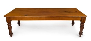 An antique Australian kauri pine farmhouse kitchen table, fitted with large drawer to one end, circa 1865, 76cm high, 242cm wide, 103cm deep