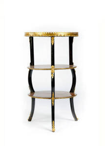 French 3 tier circular stand with ebonized legs & ormolu mounts, late 19th century. Height 78cm