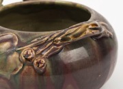 ALLAN JAMES rare REMUED pottery vase with applied branch handles, gumnuts and leaves, glazed in early pink, green and blue colourway,  incised "A. James, 1933", 10.5cm high, 18cm wide - 4