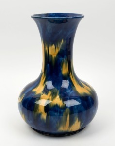 McHUGH blue and yellow glazed pottery vase, incised "H McHugh Tasmania, 1935", 30cm high 