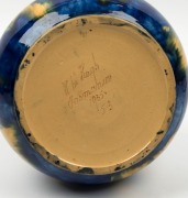 McHUGH blue and yellow glazed pottery vase, incised "H McHugh Tasmania, 1935", 30cm high  - 3