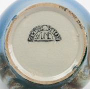 NEWTONE POTTERY two handled blue vase with hand-painted garden scene by DAISY MERTON, factory mark to base, 15cm high - 4