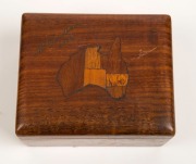 Two Australian timber boxes with specimen timber map tops, 20th century, the larger 9cm high, 14cm wide, 11.5cm deep - 2