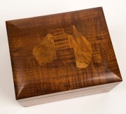 Two Australian timber boxes with specimen timber map tops, 20th century, the larger 9cm high, 14cm wide, 11.5cm deep - 3