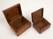 Two Australian timber boxes with specimen timber map tops, 20th century, the larger 9cm high, 14cm wide, 11.5cm deep - 4