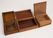 Queensland maple and chrome cribbage scoreboard box, together with two Australian timber boxes, 20th century, (3 items), ​​​​​​​the largest 17cm wide - 2