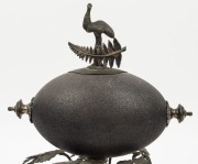 An antique Australian silver plated emu egg ornament with emus, kangaroo and Aboriginal figure, 19th century, 29cm high - 4