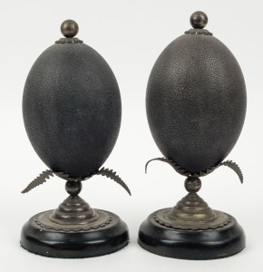 A pair of antique Australian silver plated emu egg ornaments, 19th century, ​​​​​​​21cm high