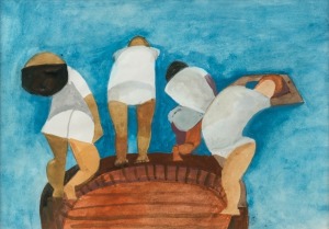 DOROTHY BRAUND (1926-2013), Aerobics, watercolour and gauche, titled verso with GFL Fine Art Dorothy Braund Exhibition label verso dated 2011, 23cm x 32cm, 48cm x 55cm overall Provenance: The Estate of&nbsp;Dorothy Braund thence by decent