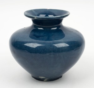 DISABLED SOLDIER'S POTTERY blue glazed vase, impressed cross mark to base "D.S. POTTERY", 13cm high