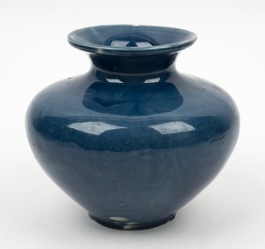 DISABLED SOLDIER'S POTTERY blue glazed vase, impressed cross mark to base "D.S. POTTERY", ​​​​​​​13cm high
