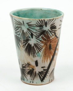 JOHN PERCEVAL and ARTHUR MERRIC BOYD pottery beaker with hand-painted decoration, signed "A.M.B.", 7.5cm high
