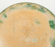 REMUED&nbsp;pottery bowl with applied branches, glazed in green and orange, incised "Remued, 24/11", 6.5cm high, 28cm diameter - 3