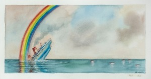 JOHN SPOONER (1946 - ), Rainbow, watercolour, signed lower right, "Spooner", titled on gallery label verso,  18 x 33cm, 43 x 58cm overall