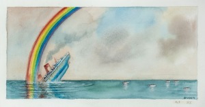 JOHN SPOONER (1946 - ), Rainbow, watercolour, signed lower right, "Spooner", titled on gallery label verso,&nbsp; 18 x 33cm, 43 x 58cm overall