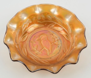 CARNIVAL GLASS "KINGFISHER" marigold master bowl, ​​​​​​​7cm high, 24cm wide