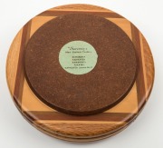 SOUVENIR OF NEW ZEALAND TIMBERS&nbsp;lidded parquetry bowl, 20th century, bearing two paper labels with timber descriptions, 20cm diameter - 3