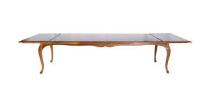 French parquetry top dining table on cabriole legs, 20th century. Length 400cm, width 140cm