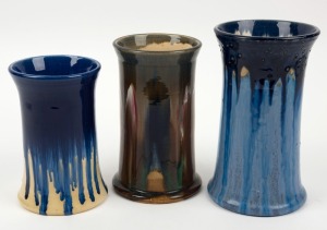 MELROSE WARE two blue glazed vases, together with a HOFFMAN pottery vase with drip glaze, (3 items), the largest 20cm high