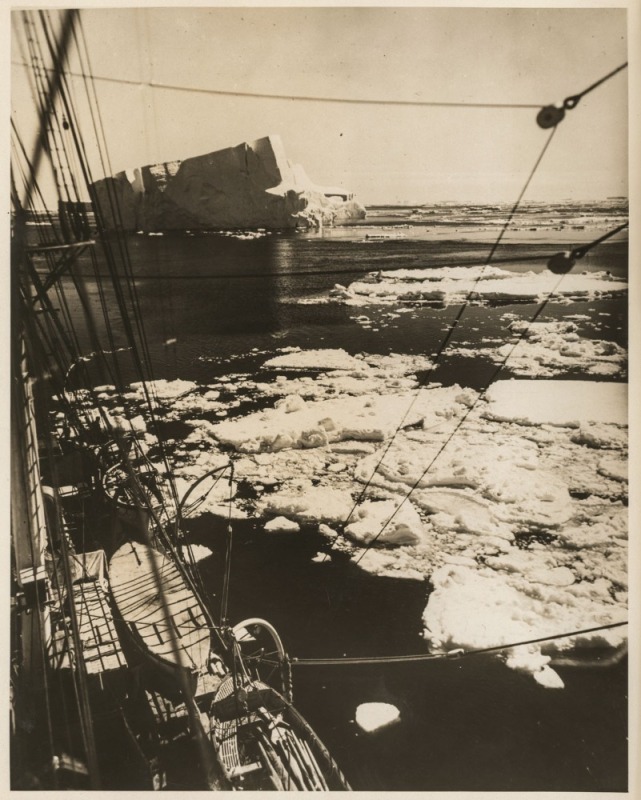 THE B.A.N.Z. ANTARCTIC EXPEDITION:Official original photograph by Captain Frank Hurley:Image B3 - Title: Off the Shores of Princess Elizabeth Land,with official "MAWSON ANTARCTIC EXPEDITION" handstamp and release date "MONDAY APR. 13, 1931" verso, togethe